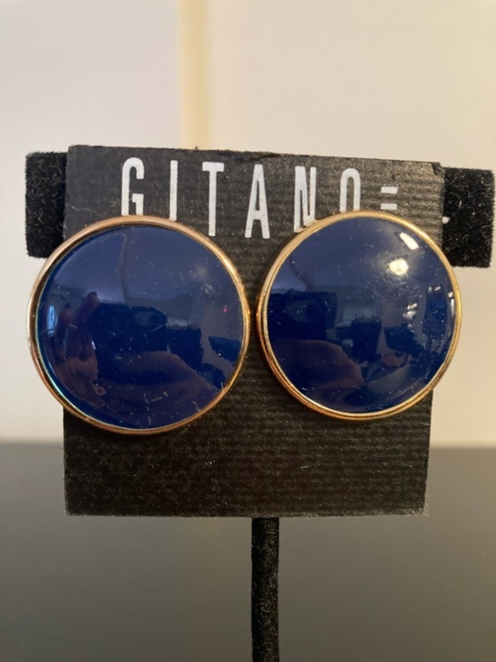 Gitano Navy Blue Dome Stud Earrings with Gold Edge
